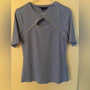 INC top in a lilac blue color. Size M Knit top has stud rib cutout. Short sleeve